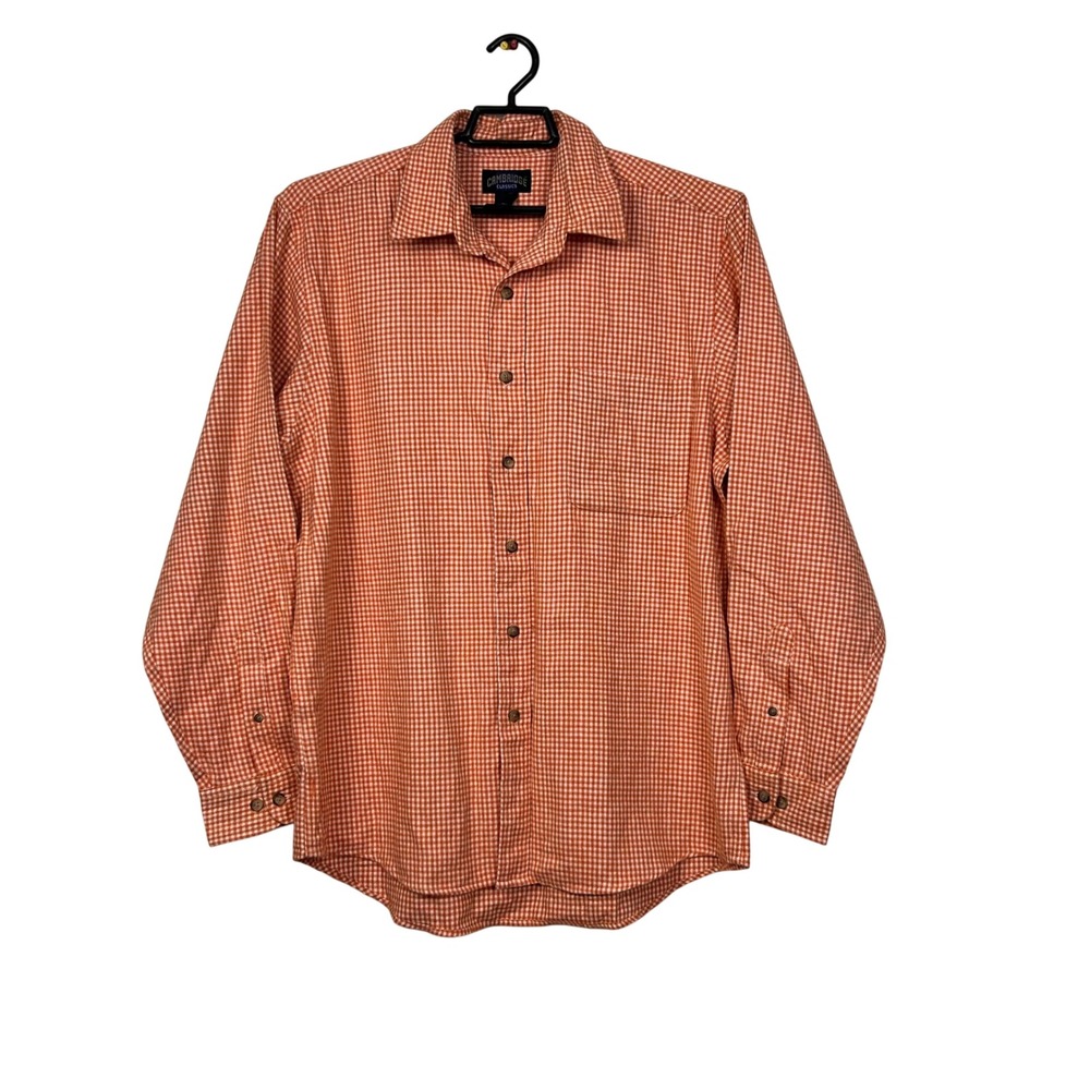 Cambridge Classics Mens Orange Gingham Check Long Sleeve Cotton Shirt Large
